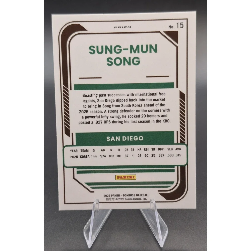 2026 Panini Donruss Baseball Sung-mun Song #15 Rated Rookie Holo Prizm Padres